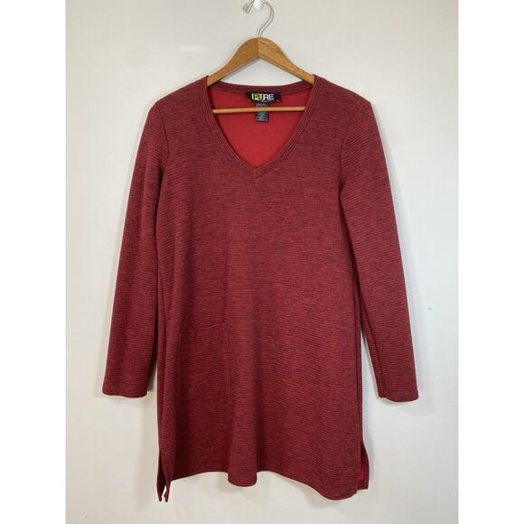 Pure Essence Top Womens Red Textured Long Sleeve Tunic Front Patch Pocket MEDIUM - Picture 1 of 9